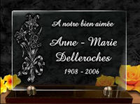 Plaque funeraire en verre feuillet&eacute;